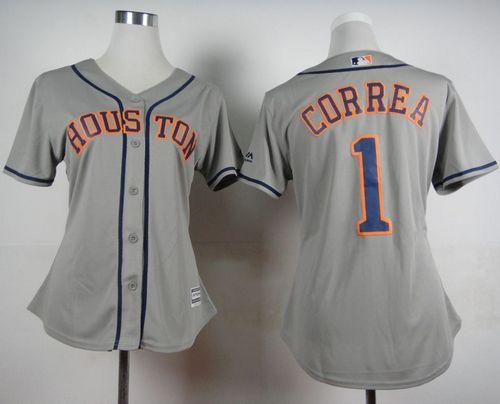 Astros #1 Carlos Correa Grey Road Women's Stitched MLB Jersey - Click Image to Close